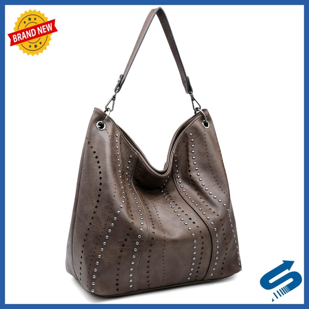 Vegan Leather Hobo Bag Large Tote With Studs Adjustable Strap Shoulder Purse